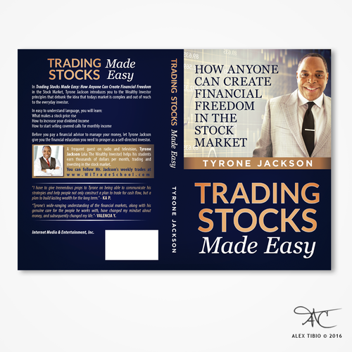 Financial book cover with the title 'Full cover design for Tyrone Jackson's "Trading Stocks Made Easy".'