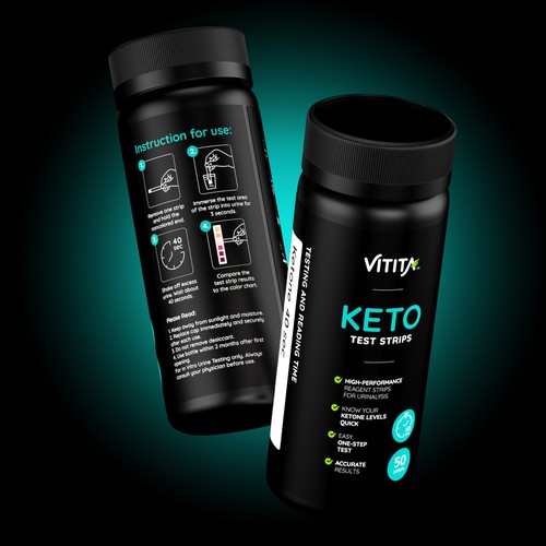 Keto packaging with the title 'Keto Test Strips Packaging Design'
