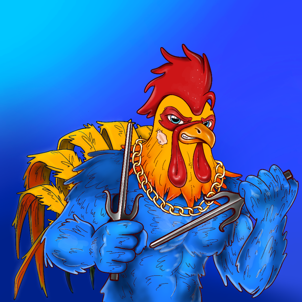 Rooster artwork with the title 'Attributes Illustrations for Upcoming NFT Project'