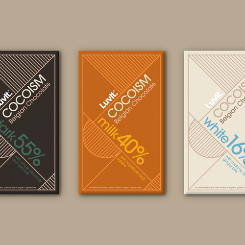 Geometric label with the title 'Premium Chocolate Design'