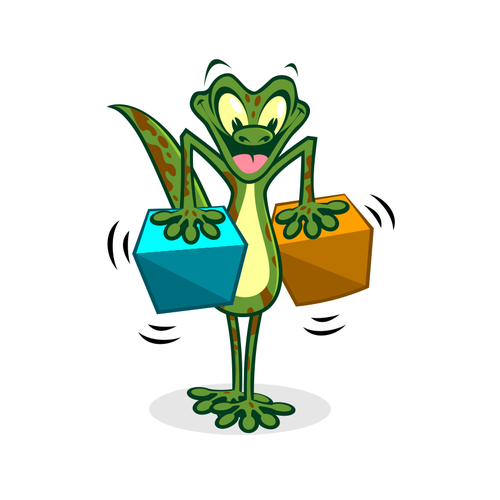 Box design with the title 'Funny gecko character'