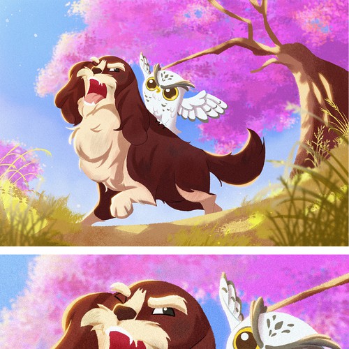 Animal character artwork with the title 'Bird and Dog Stories'