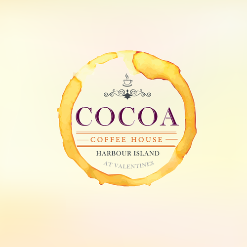 Brown and purple logo with the title 'COCOA Coffee Logo'