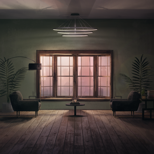 Room design with the title 'Room sunset - screen for video'