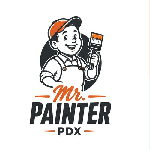 Sketchbook logo with the title 'Logo and company mascot for Mr. Painter PDX. A house painting company in Portland Oregon'