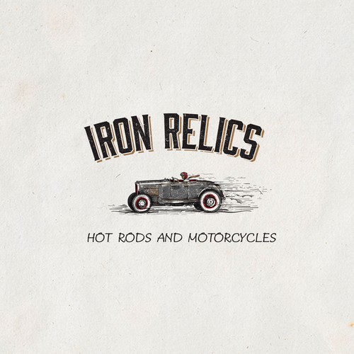 Hot rod design with the title 'Iron Relics'