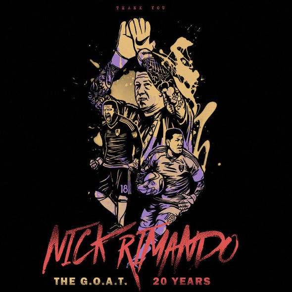 Watercolor t-shirt with the title 'Nick Rimando'