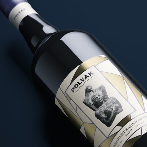 Art Deco label with the title 'Polvak 2020 Cabernet Sauvignon Wine Label Design'