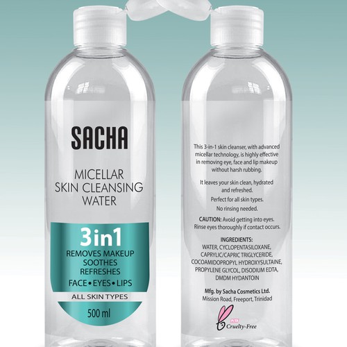 Cosmetics label with the title 'SACHA Micellar '
