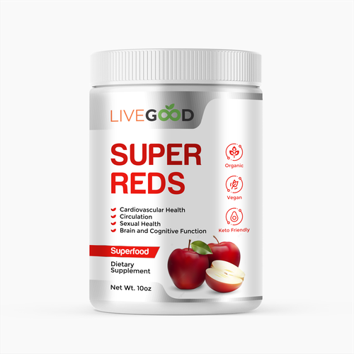 Vegan label with the title 'SUPER REDS'