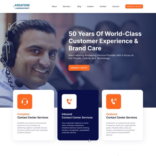 Call center design with the title 'Ansafone Website'
