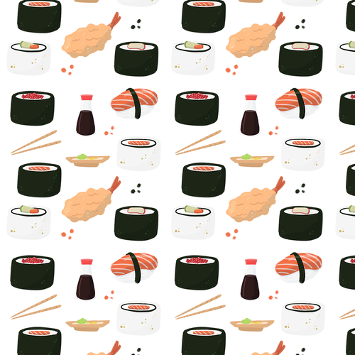 Sushi illustration with the title 'Sushi restaurant banner'