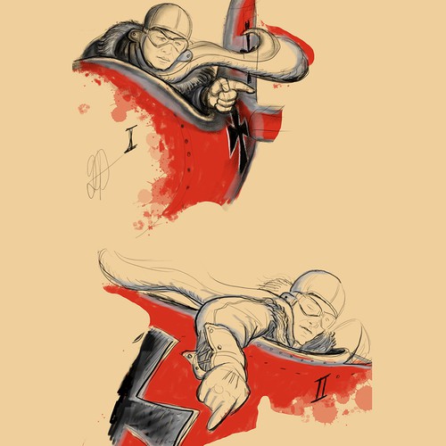 Legend design with the title 'Badass Red Baron - WWI Fighter Pilot - Fighting Scene - Tattoo Design/Sketch'