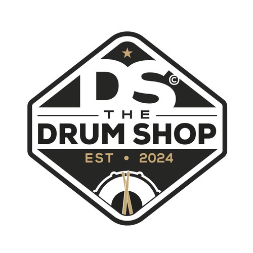 Drummer logo with the title 'Modern yet classic logo for The Drum Shop'