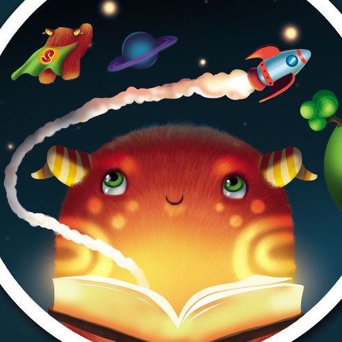 Sticker artwork with the title 'little monster reader'