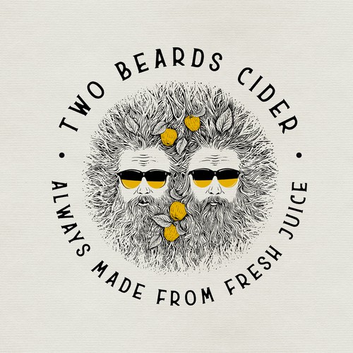 Yellow and black design with the title 'Two Beards Cider'
