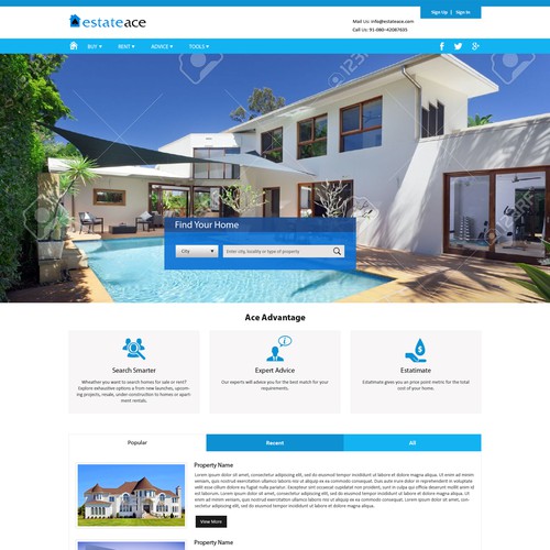 Building website with the title 'Re-design with a Fresh, modern and Clean page for estateace'