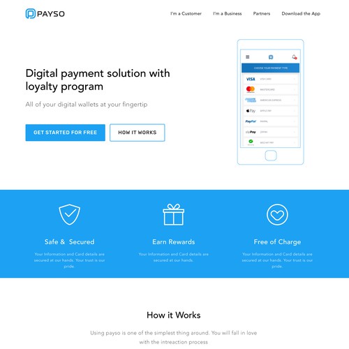 Payment design with the title 'Website for PAYSO Digital Payment '