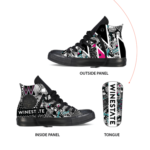 Sneaker design with the title 'Jazz Converse Pattern Design for a Cafe.'
