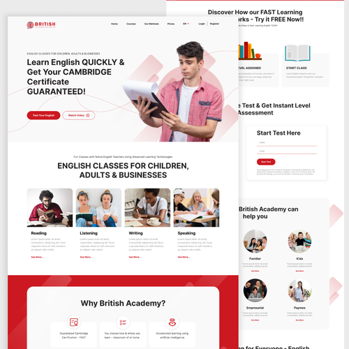 Learning website with the title 'Learn English Landing Page Design'