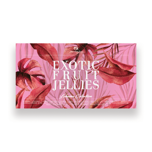 Tropical packaging with the title 'Design for fruit jellies box'