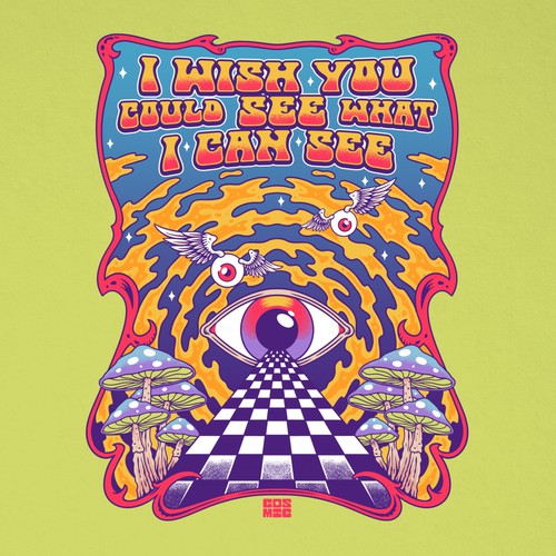 Trippy design with the title 'Tshirt Design for COSMIC brand'
