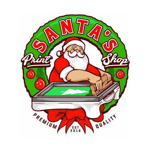 Christmas logo with the title 'Santa's Printing'