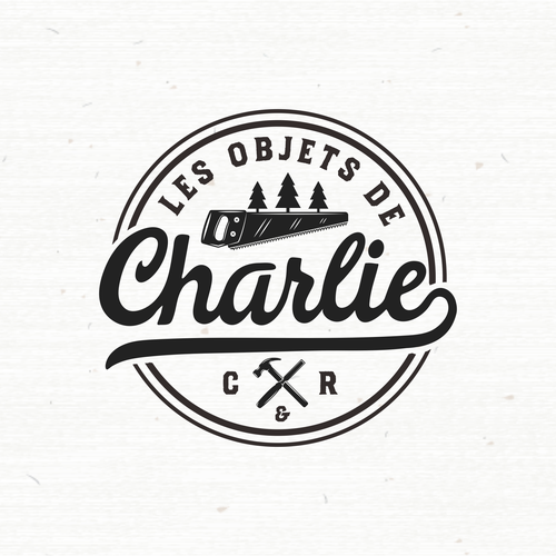 Carpentry logo with the title 'Les Objets de Charlie'