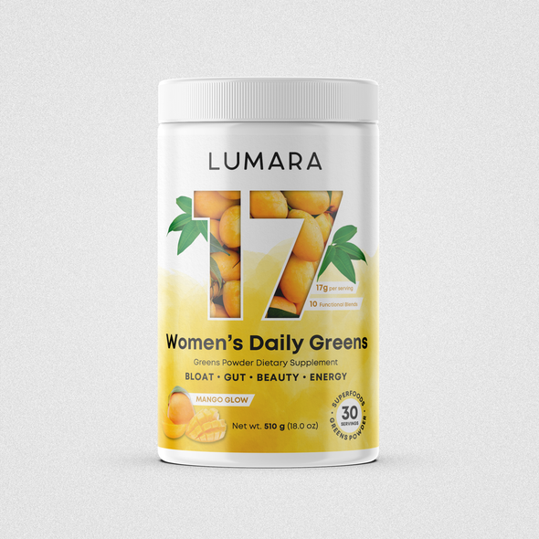 Energy label with the title 'Minimalist Label Design for Premium Women's Greens (Brand: LUMARA)'