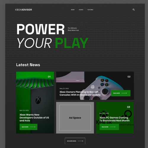 Game website with the title 'Xbox News Blog Website Design'