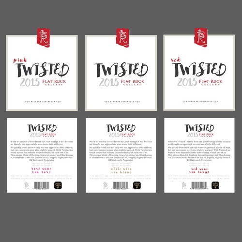 Wine packaging with the title 'A little Twisted? Then you might be the right designer for our wine brand.'