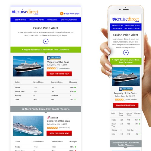 Cruise design with the title 'Price Alert Email for Travel Site'