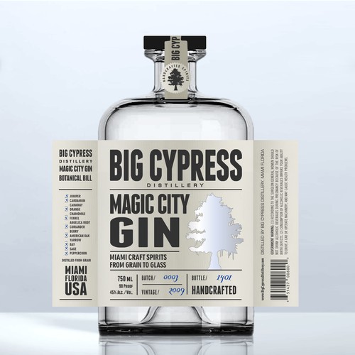 High-quality label with the title 'GIN Big Cipress'