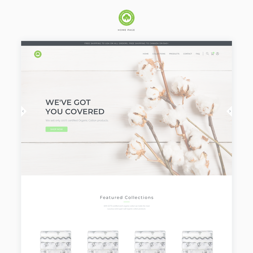 Green website with the title 'Fair trade company that manufactures and sells 100% organic cotton products  website'