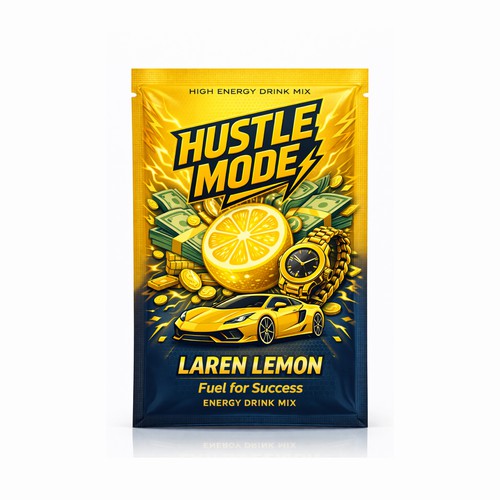 Energy drink packaging with the title 'Hustle Mode – Energy Drink Pouch Packaging Design'