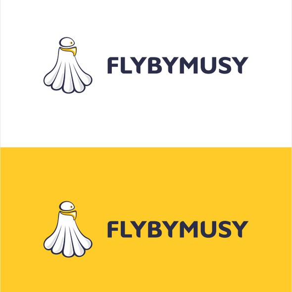 Shuttlecock logo with the title 'flybymusy needs a new logo'