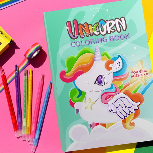 Coloring design with the title 'Unicorn - Coloring Book'