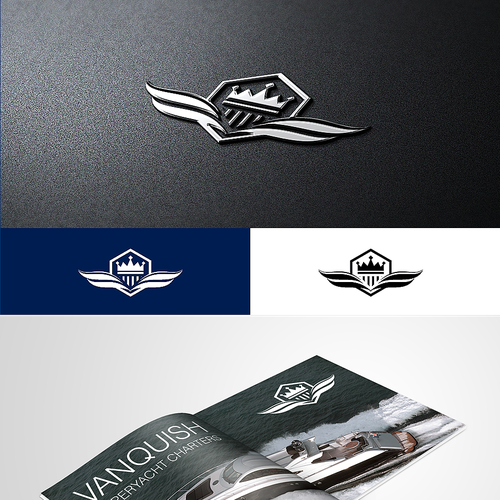 Crown design with the title 'Create the next logo and business card for Vanquish Superyacht Charters'