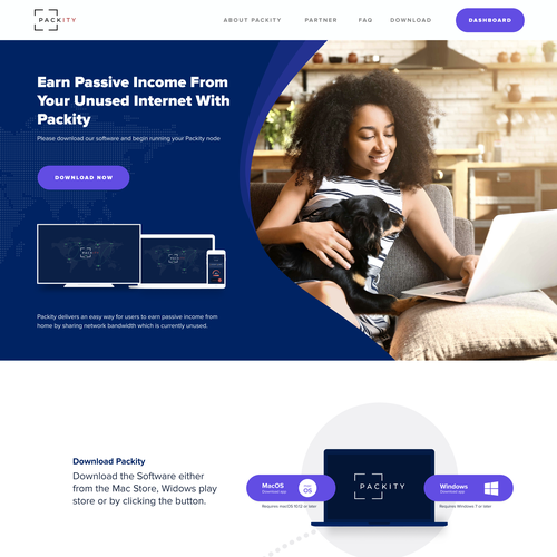 Mobile website with the title 'Packity Design iterations'