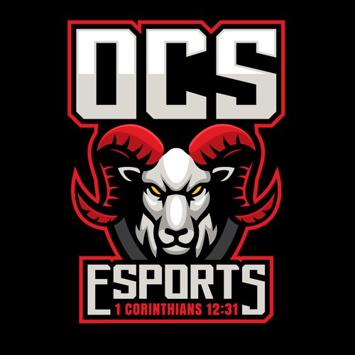 Ram logo with the title 'Logo for Christian School esports team'