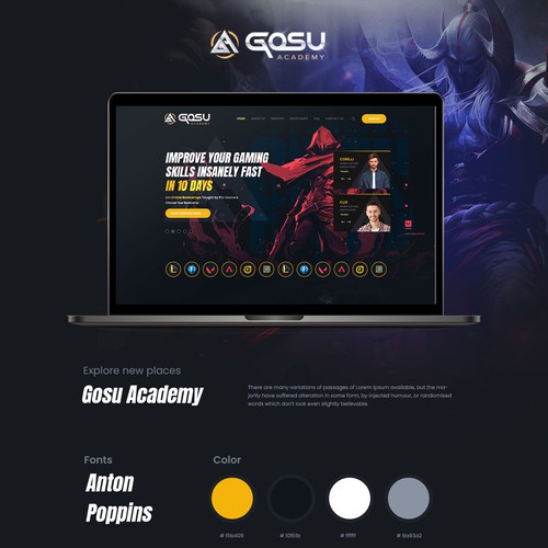 Black website with the title 'Gosu Academy'