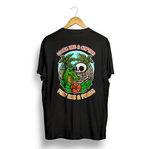 Skeleton t-shirt with the title 'Work Like a Captain'