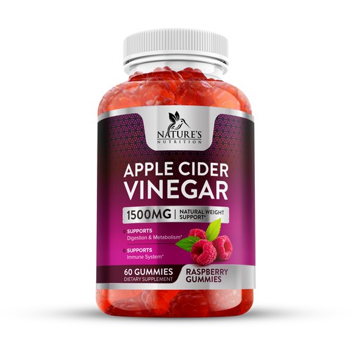 Dietary supplement label with the title 'Apple Cider Vinegar Raspberry Gummies Label Design'