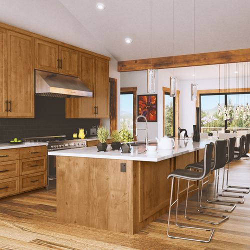 Architecture design with the title '3D Rendering for a Kitchen'