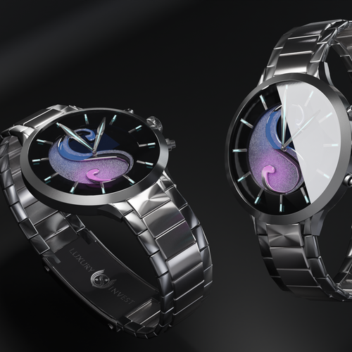 3D rendering design with the title 'Osmium and platinum watch design'
