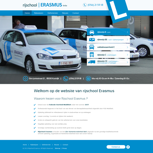 School website with the title 'website design voor Rijschool Erasmus'