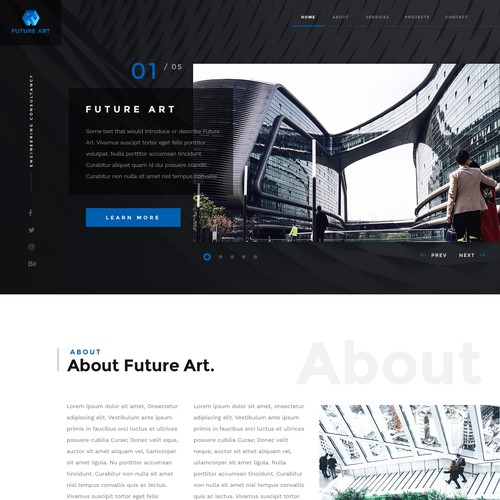 Architecture website with the title 'Web Design Concept for Future Art'