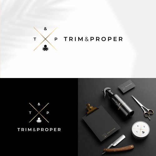 Shampoo design with the title 'Trim & Proper - Luxury Men's Grooming Products Company'