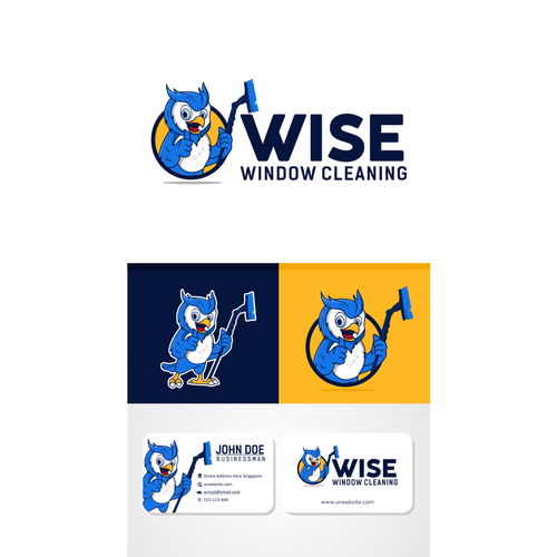 Owl brand with the title 'Owl Mascot logo for wise window cleaning '