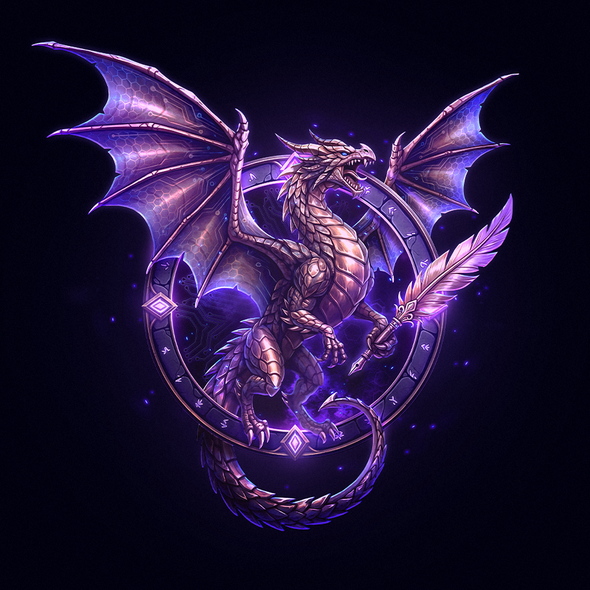 Magical logo with the title 'Guild of Scales & Quill — Logo Design'